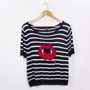 Dolls Kill Hell Bunny Sulpicia Red Lips Fangs Top